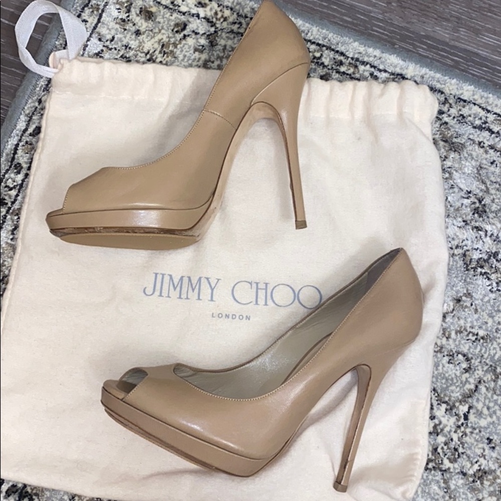 Jimmy Choo Nude Leather ‘Quiet’ Peep Toe Platform - Picture 2 of 10